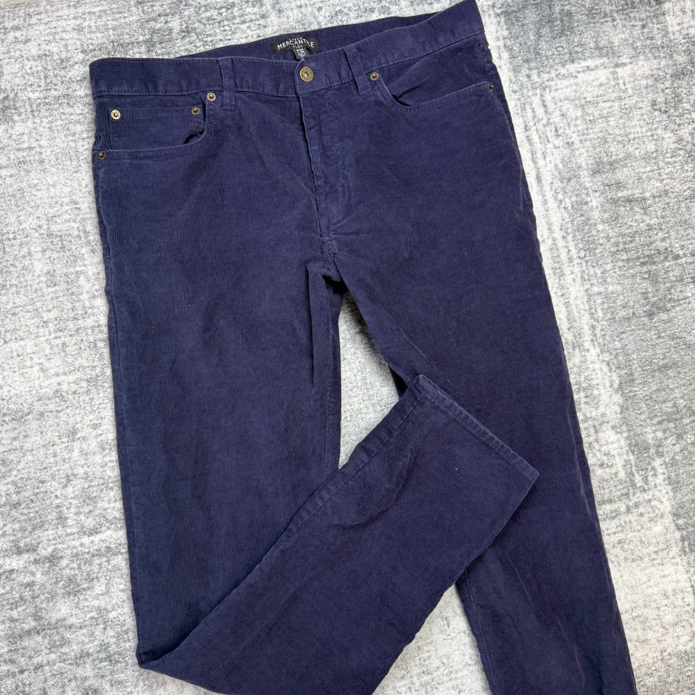 J Crew Corduroy Pants Mens 34x34 Slim Navy Blue Flex Stretch 5 Pocket Pinwale